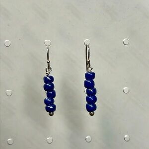 Sterling silver French hook earrings with blue iridescent beads